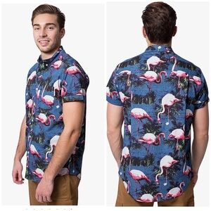 BROOKLYN Cloth Mfg. Co. Hawaiian Flamingo Print Short Sleeve Button Down Shirt